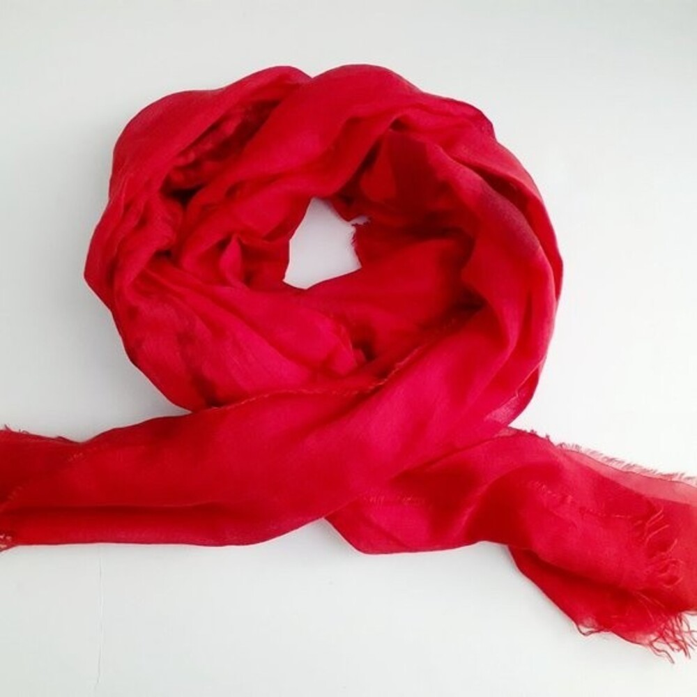 Lightweight Red Orange  Floral Silhouette Rectangle Fringe Shawl Scarf 70x26.5"